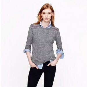 J Crew MEDIUM Jeweled Shoulder Sweater Wool Cashmere Embellished Jewel Gray Grey